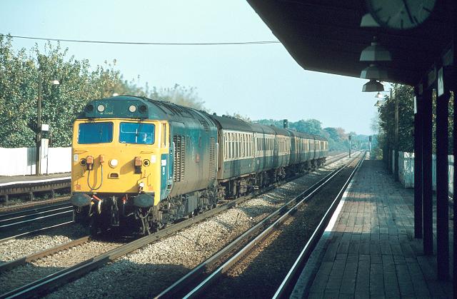 23/10/82:- 50019 "Ramillies" at Hersham with the 13.10 Waterloo - Exeter service